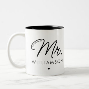 Aangepaste Mijnheer Est. Moderne Elegante Script P Tweekleurige Koffiemok