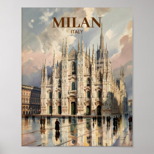 Aangepaste Milan Duomo di Milano Vintage Waterverf Poster