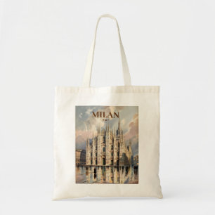 Aangepaste Milan Duomo di Milano Vintage Waterverf Tote Bag