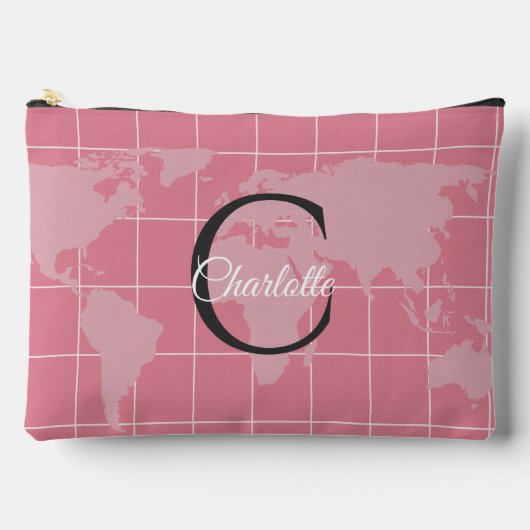 Aangepaste Millennial Roze Wereldkaart Monogram Na Etui (Voorkant)