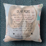 Aangepaste Mimi Bericht Foto Chic Modern Moederdag Kussen<br><div class="desc">Show je Mimi je liefde met dit chique, moderne fotokussen met je eigen aangepaste boodschap. Met ruimte voor twee foto's, de mogelijkheid om je te personaliseren naar elke naam die je haar zou kunnen noemen (Gigi, Nana, Meemaw, Oma, Oma, Oma, enz.) en je eigen namen als afzender - deze brief...</div>