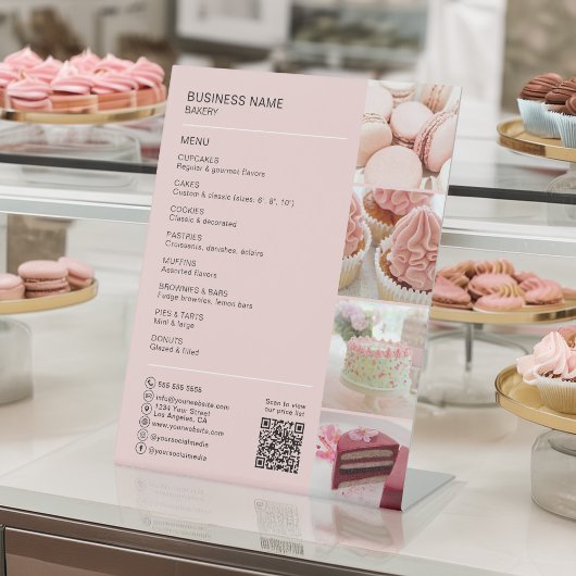 Aangepaste Minimal Bakery Confectionery Cake Shop Reclamebord Met Voetstuk
