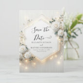 Aangepaste Minimal White Roses Wedding Save The Date (Staand voorkant)