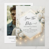 Aangepaste Minimal White Roses Wedding Save The Date (Voorkant / Achterkant)