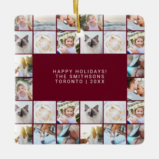 Aangepaste Minimale Eenvoudige Fotocollage Grid Bo Keramisch Ornament (Voorkant)