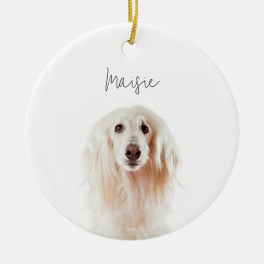 Aangepaste Minimale Hond Fotonaam Keepsake Kerstmi Keramisch Ornament (Voorkant)