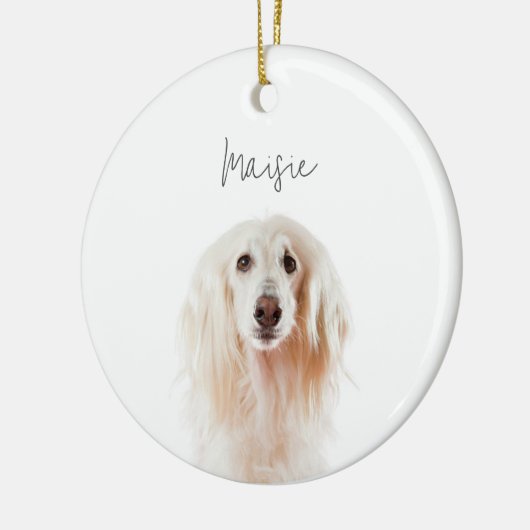Aangepaste minimale hondenfoto naam cadeau Kerstmi Keramisch Ornament (Links)