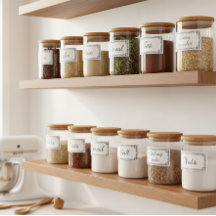 Aangepaste minimale keukenopslaglabels