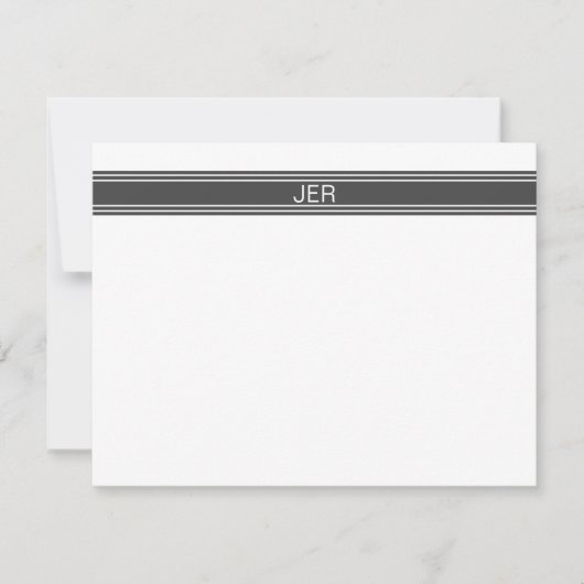 Aangepaste minimale monogram donkergrijze streep notitiekaartje (Voorkant)