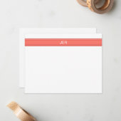 Aangepaste minimale monogram koraalrode streep notitiekaartje (Voorkant / Achterkant in situ)