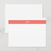 Aangepaste minimale monogram koraalrode streep notitiekaartje (Voorkant / Achterkant)