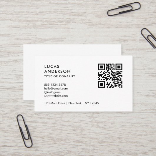 Aangepaste Minimale Professionele QR-code Zwart-wi Visitekaartje (Voorkant / Achterkant in situ)