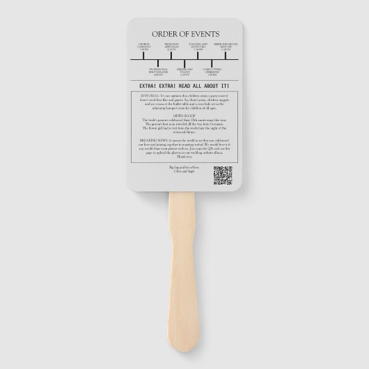 Aangepaste Minimale QR-code Nieuwsblad Trouwprogra Handwaaier (Achterkant)