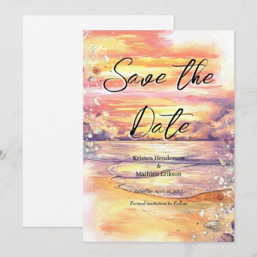 Aangepaste minimale strand bruiloft save the date (Voorkant / Achterkant)