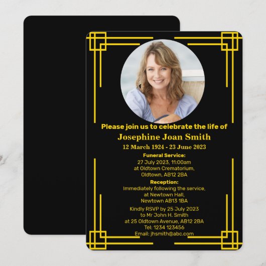 Aangepaste minimalistische Art Deco Lijst begrafen Kaart (Voorkant / Achterkant)