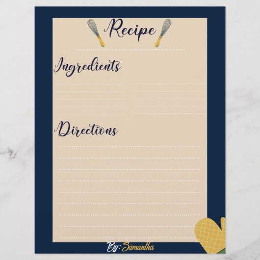 Aangepaste minimalistische blauw Culinair Recepten (Voorkant)