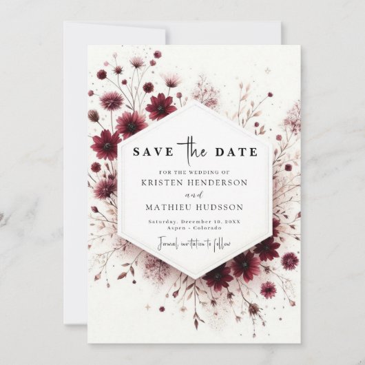 Aangepaste minimalistische Bourgondische bruiloft Save The Date (Voorkant)