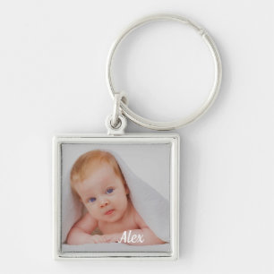 Aangepaste minimalistische foto & naam  sleutelhanger