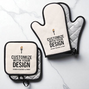 Aangepaste Minimalistische Gepersonaliseerde Bedri Ovenwant & Pannenlap Set