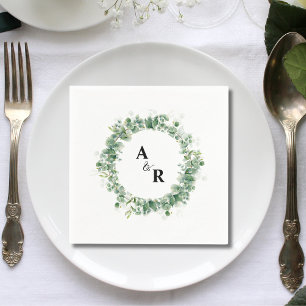 Aangepaste minimalistische groen monogram bruiloft servet