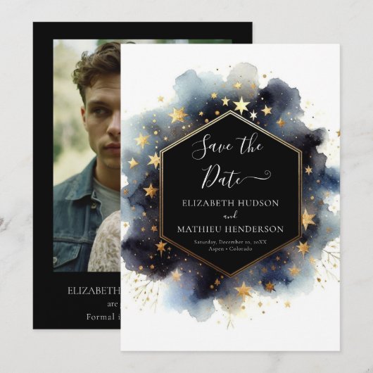 Aangepaste minimalistische hemelse bruiloft save the date (Voorkant / Achterkant)