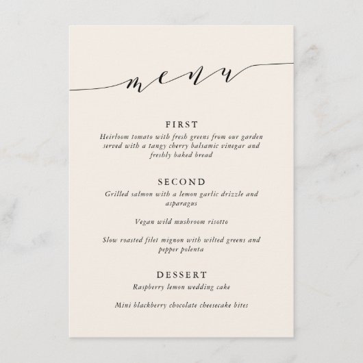 Aangepaste minimalistische klassieke crème zwart b menu (Voorkant)