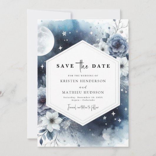 Aangepaste minimalistische maanverlichte bruiloft save the date (Voorkant)