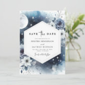 Aangepaste minimalistische maanverlichte bruiloft save the date (Staand voorkant)