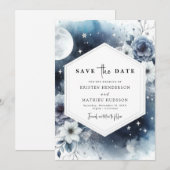 Aangepaste minimalistische maanverlichte bruiloft save the date (Voorkant / Achterkant)