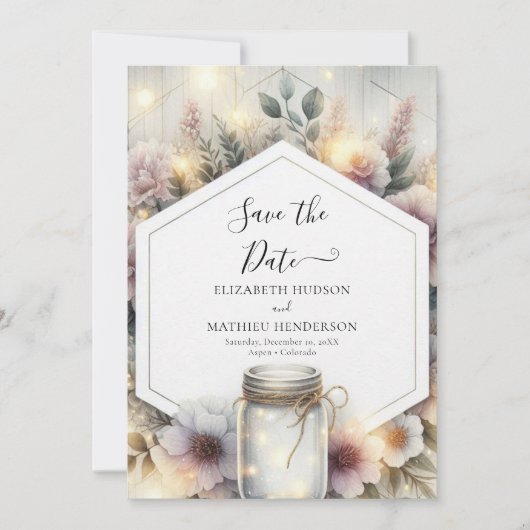 Aangepaste minimalistische Mason Jar bruiloft Save The Date (Voorkant)