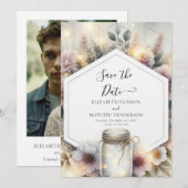 Aangepaste minimalistische Mason Jar bruiloft Save The Date (Voorkant / Achterkant)