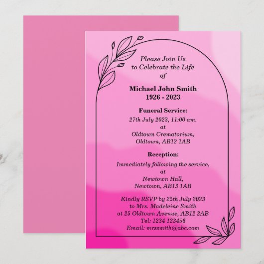 Aangepaste minimalistische Memorial Invitation Kaa Kaart (Voorkant / Achterkant)