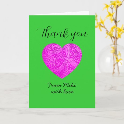 Aangepaste minimalistische moderne dank u roze har kaart (Gele Bloem)