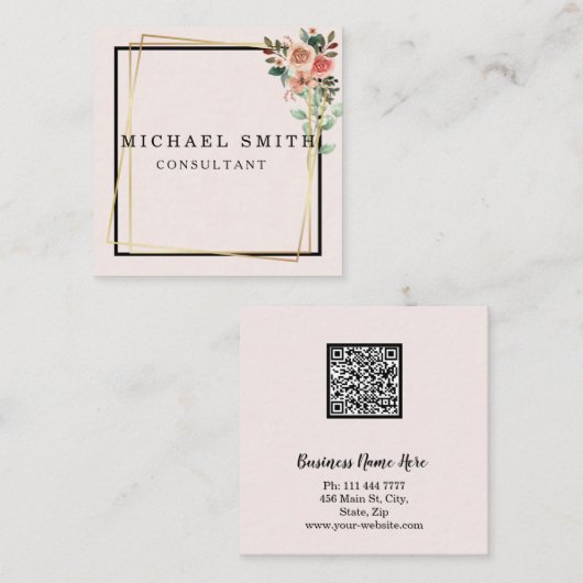 Aangepaste minimalistische moderne QR-code Logo Vierkante Visitekaartje (Voorkant / Achterkant)