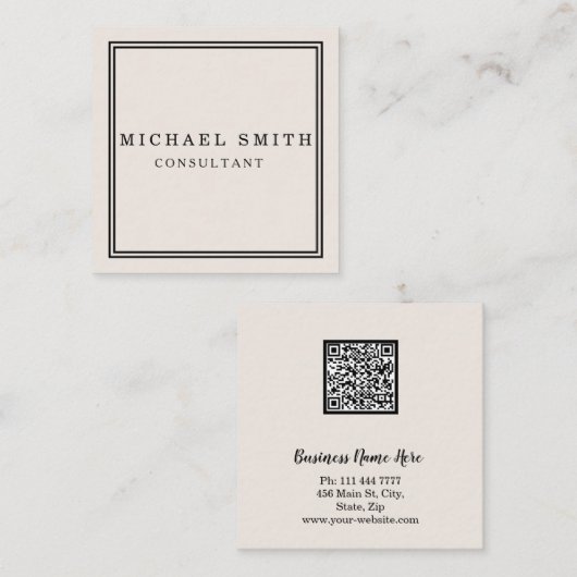 Aangepaste minimalistische moderne QR-code Logo Vierkante Visitekaartje (Voorkant / Achterkant)