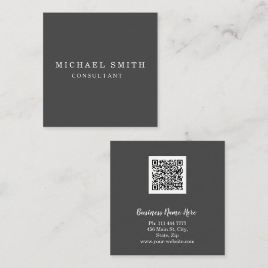 Aangepaste minimalistische moderne QR-code Logo Vierkante Visitekaartje (Voorkant / Achterkant)