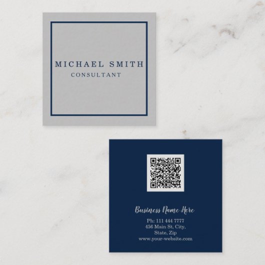 Aangepaste minimalistische moderne QR-code Logo Vierkante Visitekaartje (Voorkant / Achterkant)