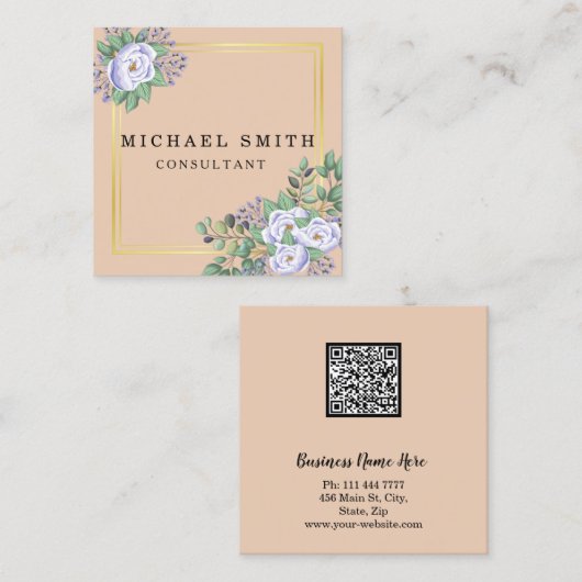 Aangepaste minimalistische moderne QR-code Logo Vierkante Visitekaartje (Voorkant / Achterkant)