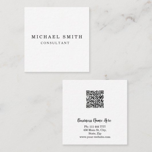 Aangepaste minimalistische moderne QR-code Logo Vierkante Visitekaartje (Voorkant / Achterkant)