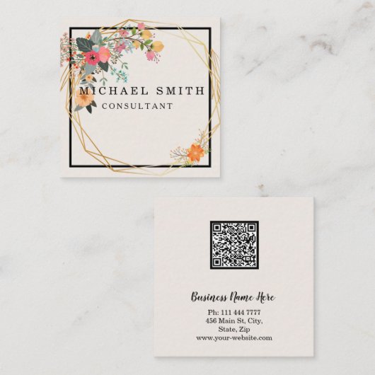 Aangepaste minimalistische moderne QR-code Logo Vierkante Visitekaartje (Voorkant / Achterkant)