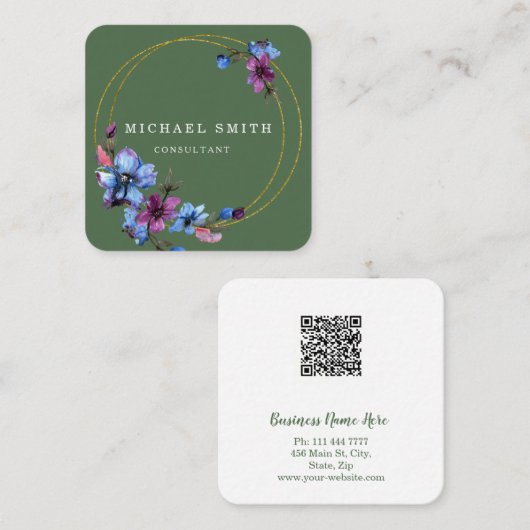 Aangepaste minimalistische moderne QR-code Logo Vierkante Visitekaartje (Voorkant / Achterkant)