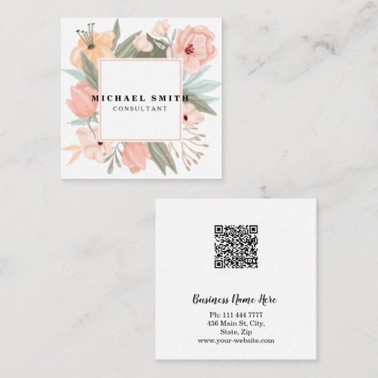 Aangepaste minimalistische moderne QR-code Logo Vierkante Visitekaartje (Voorkant / Achterkant)