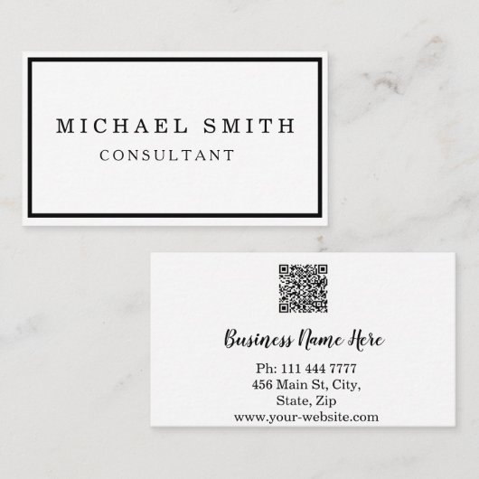 Aangepaste minimalistische moderne QR-code Logo Visitekaartje (Voorkant / Achterkant)