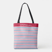 Aangepaste minimalistische rode en blauwe strepen  tote bag (Achterkant)