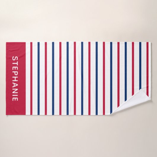 Aangepaste minimalistische roze en blauwe strepen  badhanddoek (Badhanddoek)