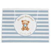 Aangepaste minimalistische strepen teddybeer groot cadeauzakje (Voorkant)