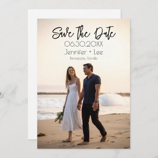 Aangepaste minimalistische trouwfoto Sla de datum  Kaart (Voorkant / Achterkant)