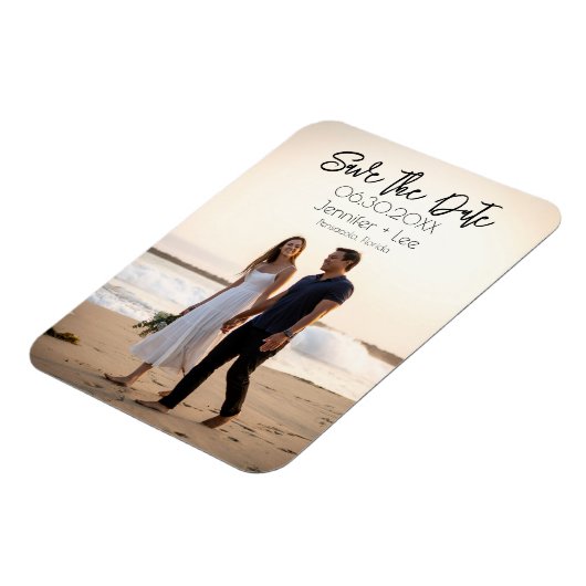 Aangepaste minimalistische trouwfoto Sla de datum  Magneet (Linkerzijde)