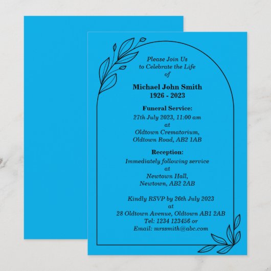 Aangepaste minimalistische uitvaart Kaart (Voorkant / Achterkant)