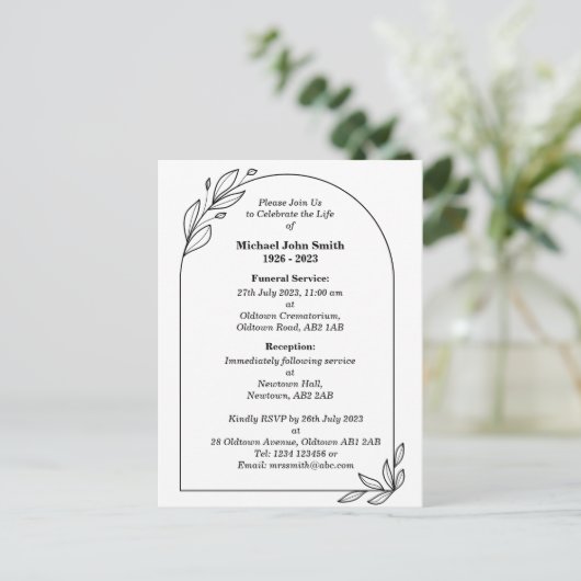 Aangepaste minimalistische uitvaart Kaart (Staand voorkant)